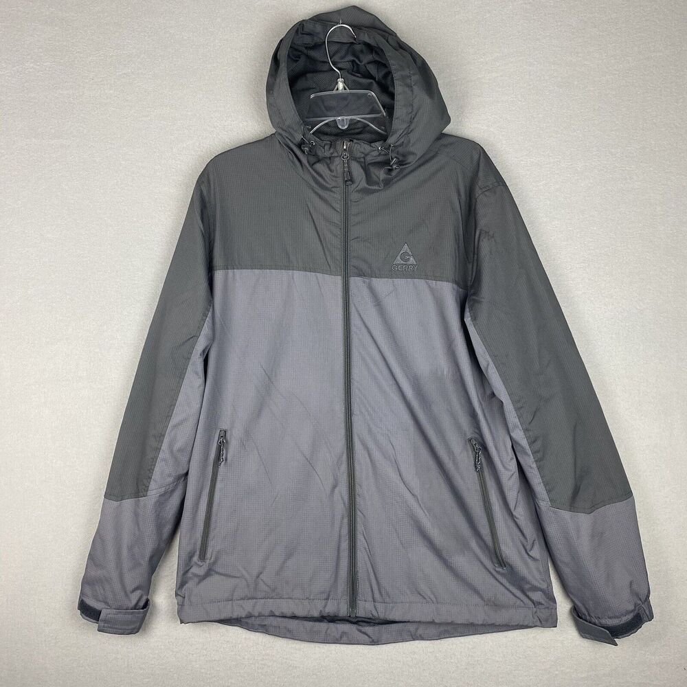 Gerry Jacket Mens Large Grey Hooded Fullzip Lightweight Windbreaker Mesh Lined L